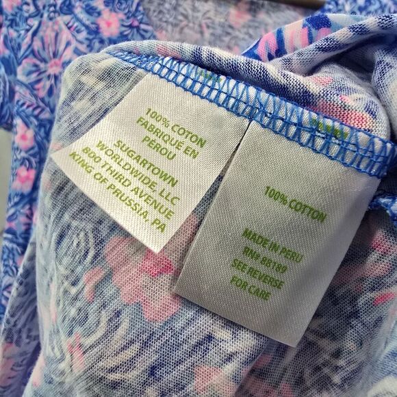 Lilly Pulitzer Shirt Womens Small Blue Pink Geometric Short Sleeve V Tee T Etta - Picture 8 of 11